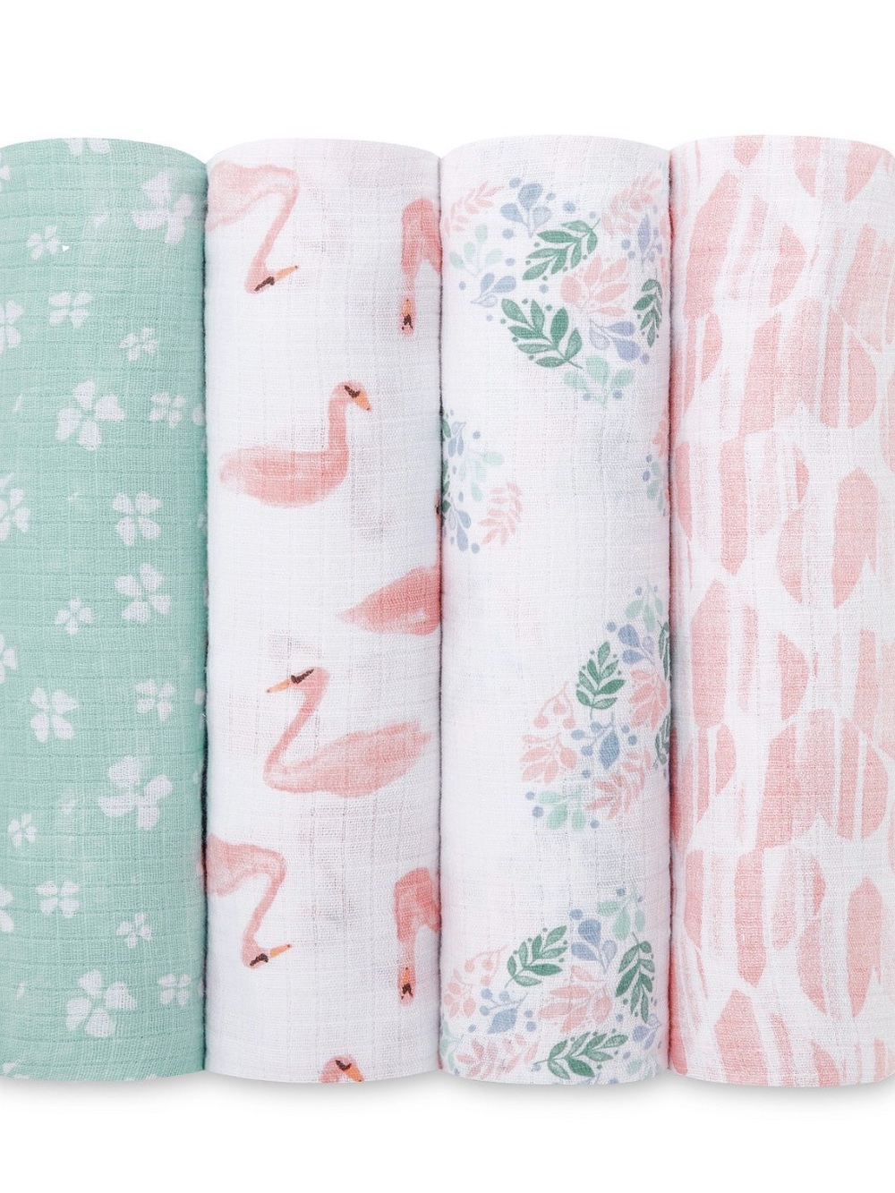 aden + anais Pastel Floral & Flamingo Muslin Swaddle Set - Mint, Pink, White